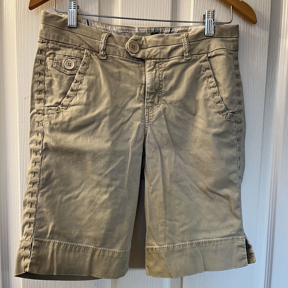 Blue Epic‎ Women 6 Tan Bermuda Shorts Stretch Cotton Overstitched Button Zip Fly